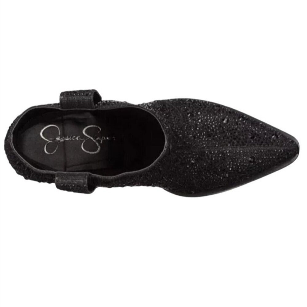 JESSICA SIMPSON / Black / Glittered / Ankle / Boots With Block Heel And Pull Tab - Picture 6 of 9